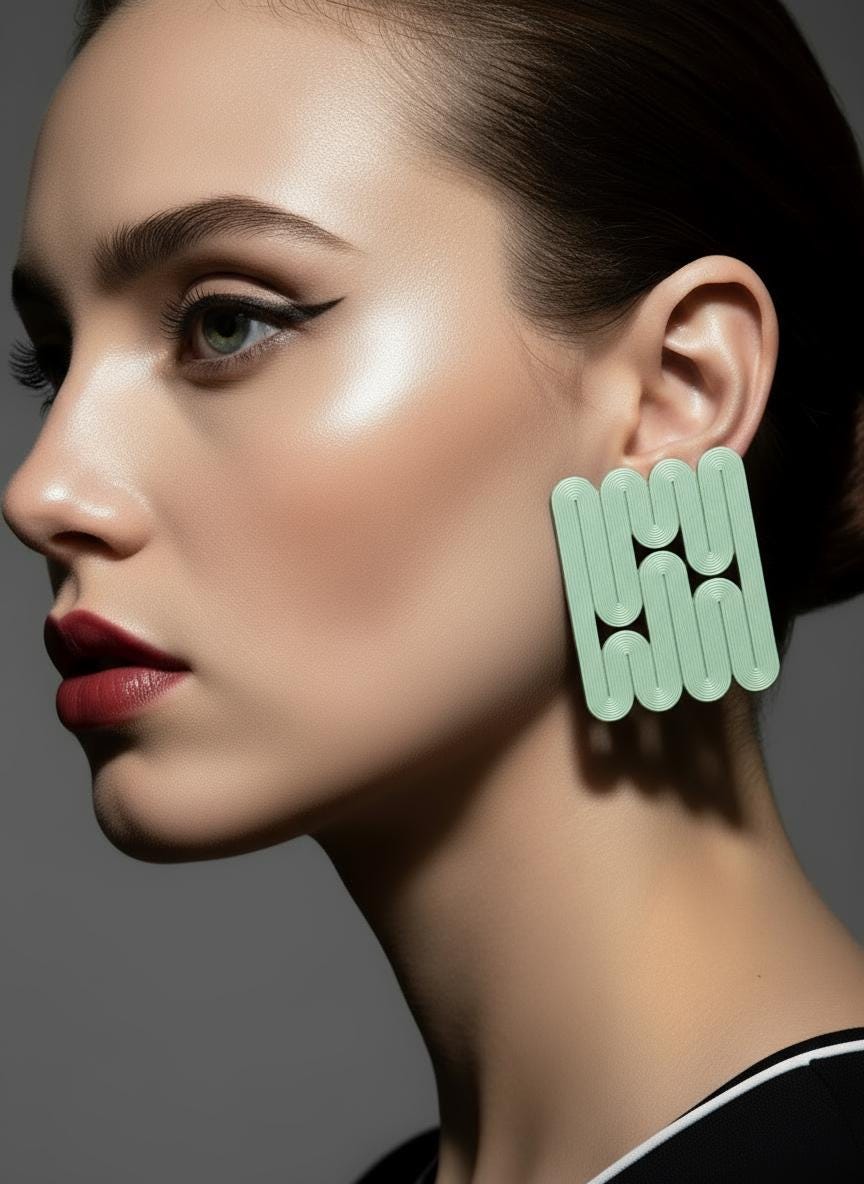 miette art earrings NENE linear green mint color light weight iridescent
