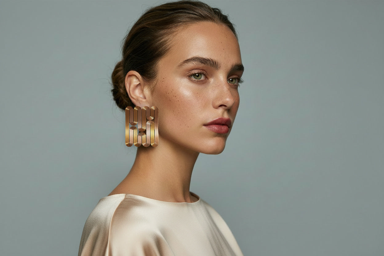 miette art earrings NENE linear gold color light weight iridescent