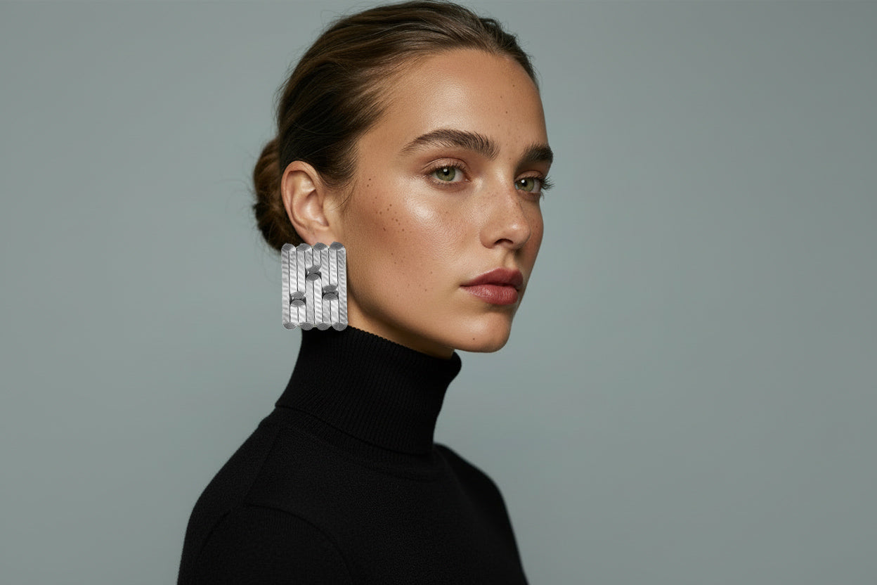 miette art earrings NENE linear white color light weight iridescent