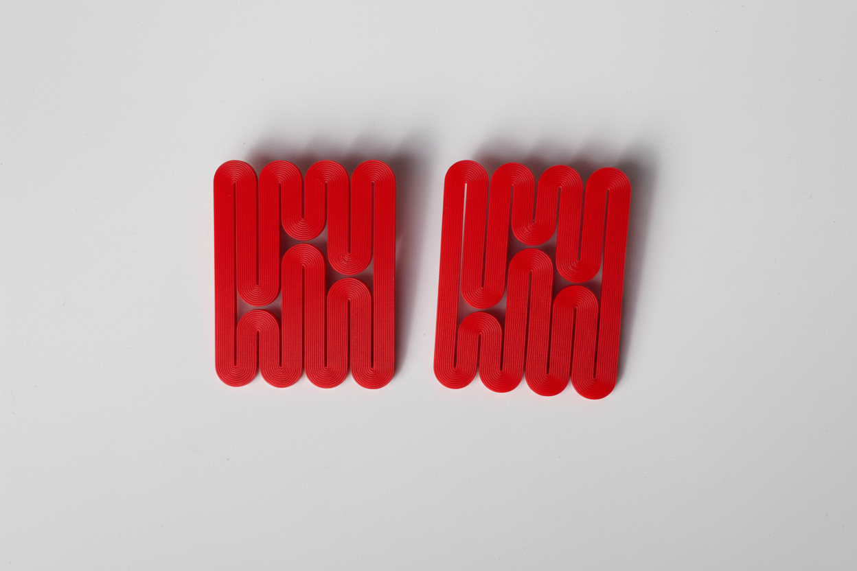 miette art earrings NENE linear scarlet red color light weight iridescent