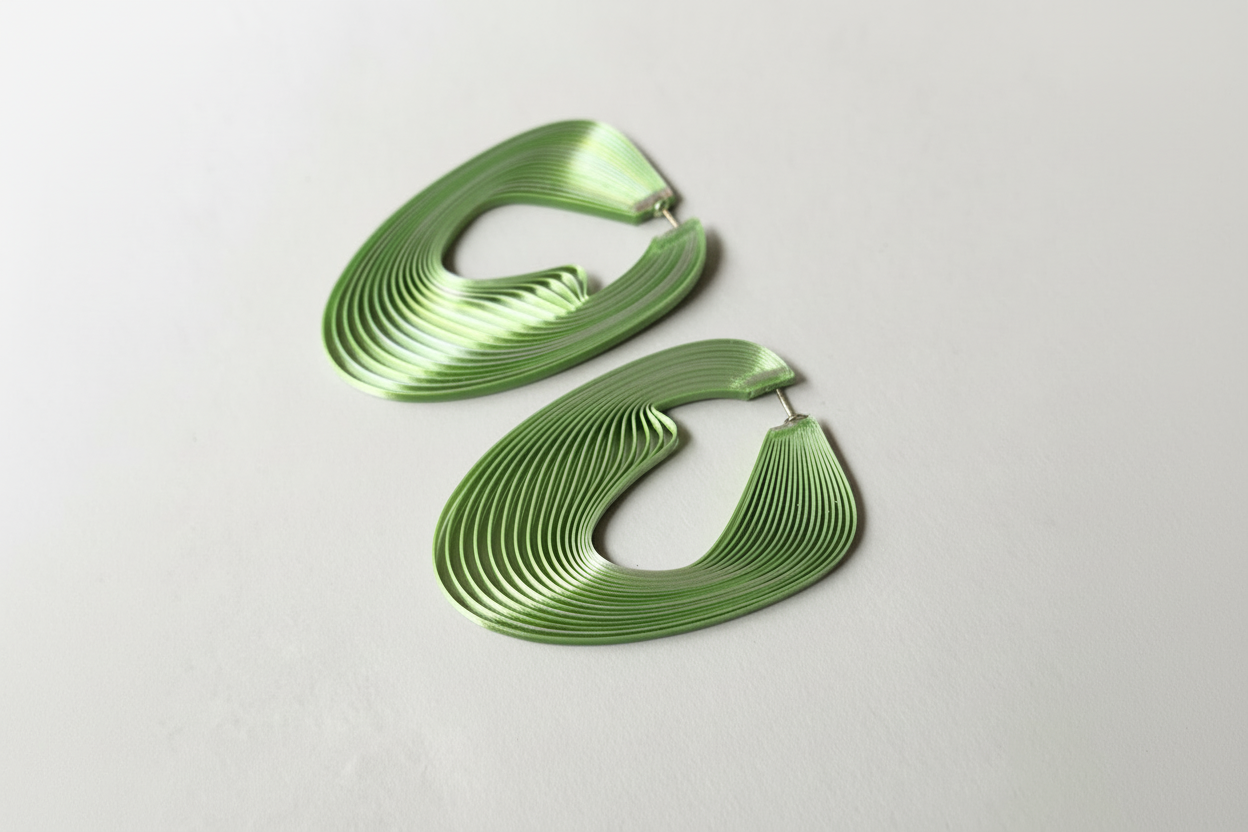 Green eco-friendly optical art large hoop earrings