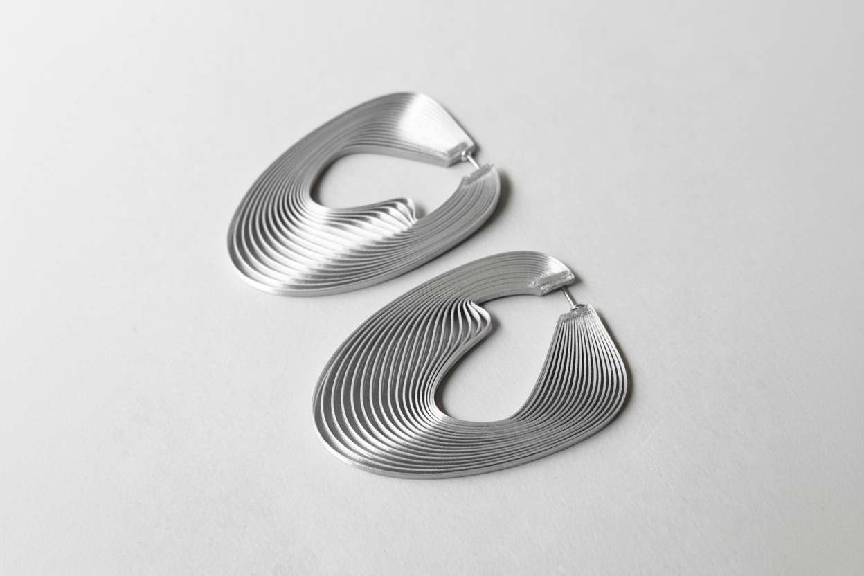 Silver eco-friendly optical art large hoop earrings