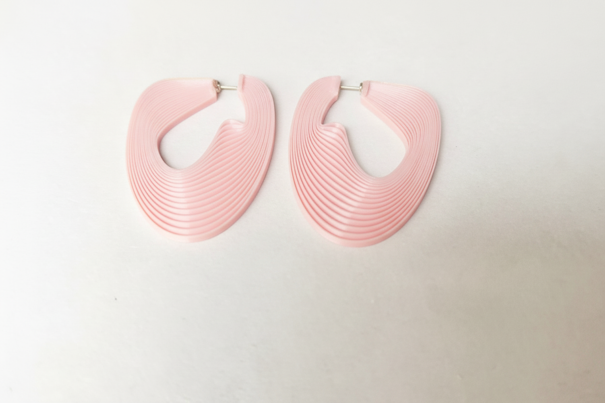 Pink eco-friendly optical art large hoop earrings