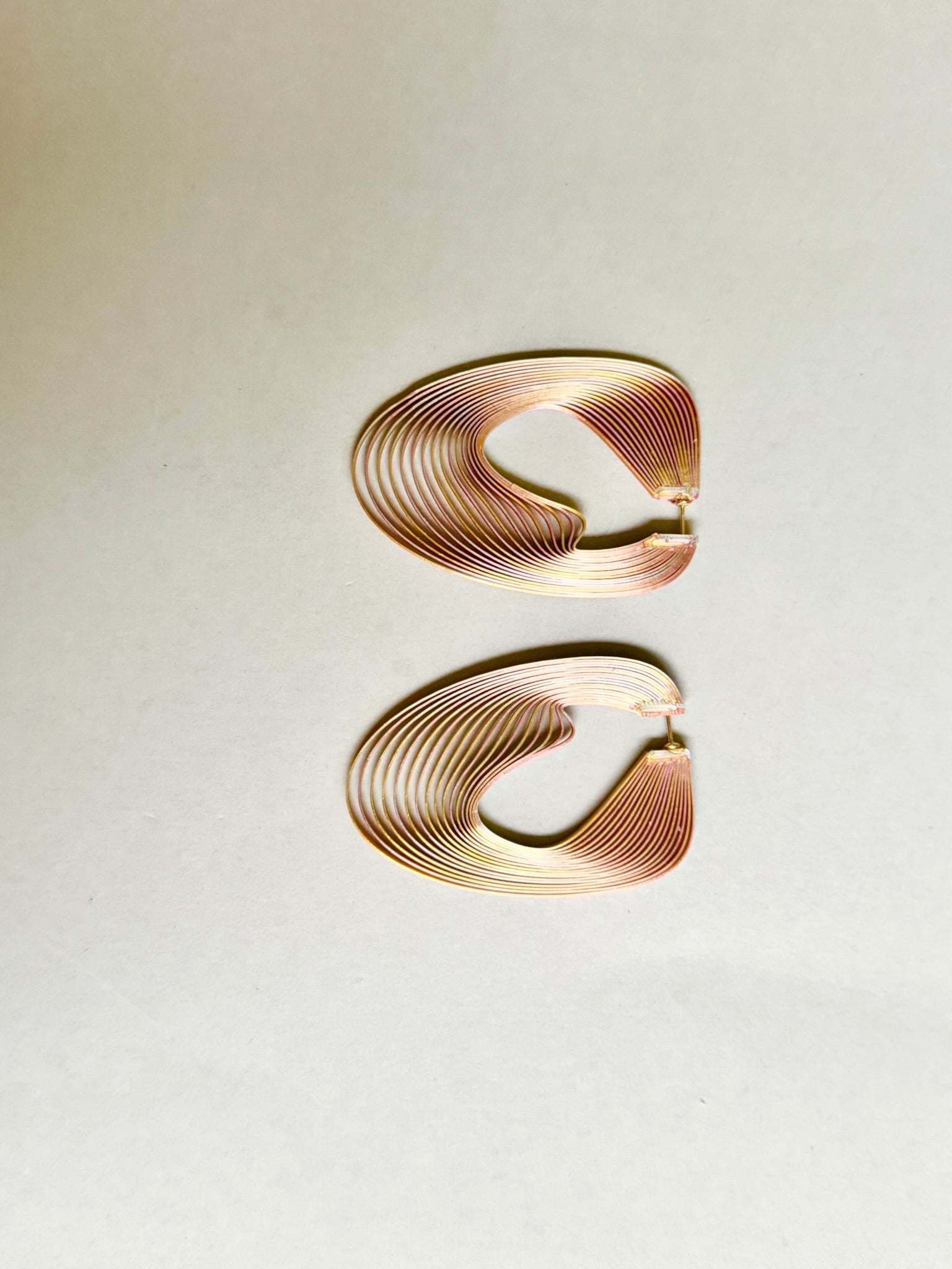 gold-pink iridescent art optique eco-friendly earrings