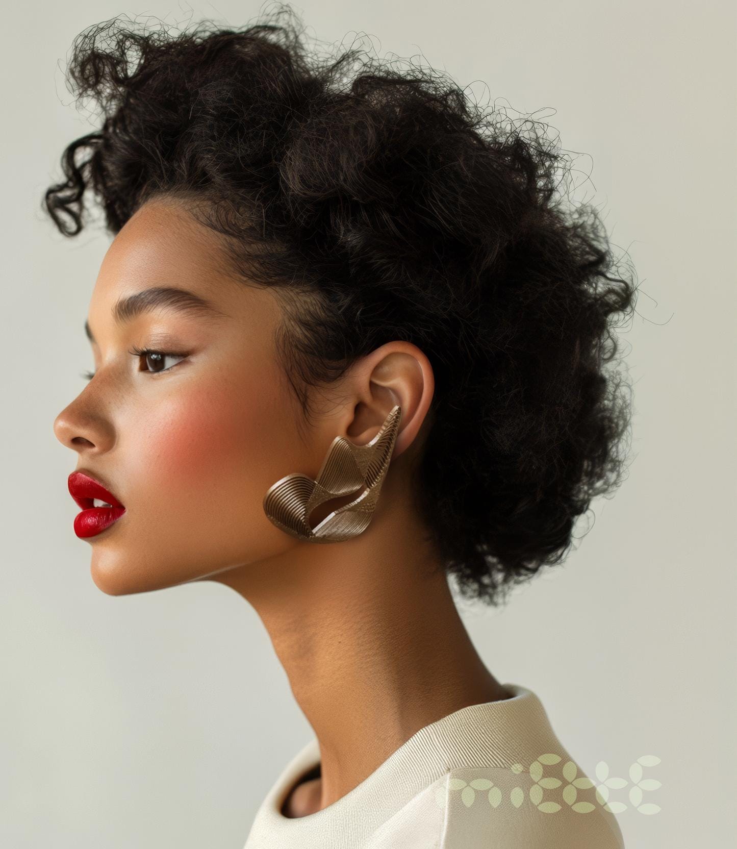 Miette ear jewelry light weight bronz metalic on a model