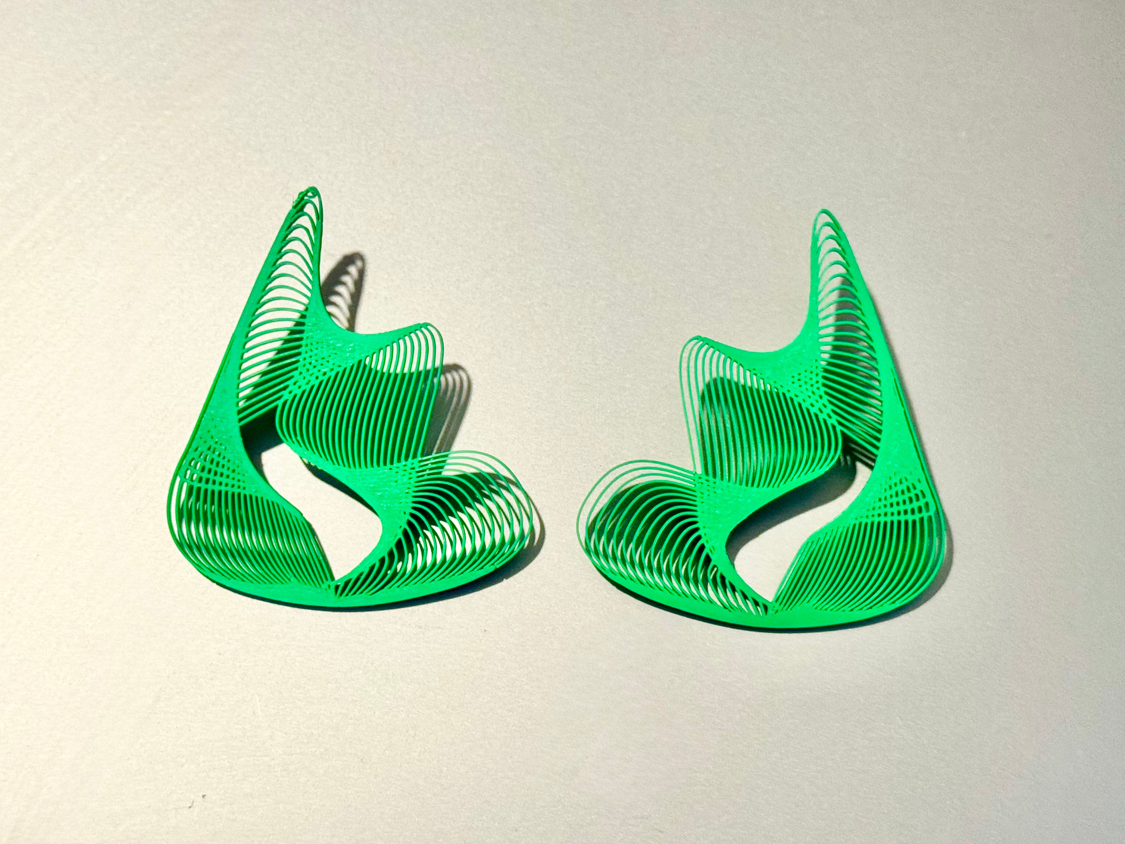 Linear green earrings by miette Bauhaus light weight