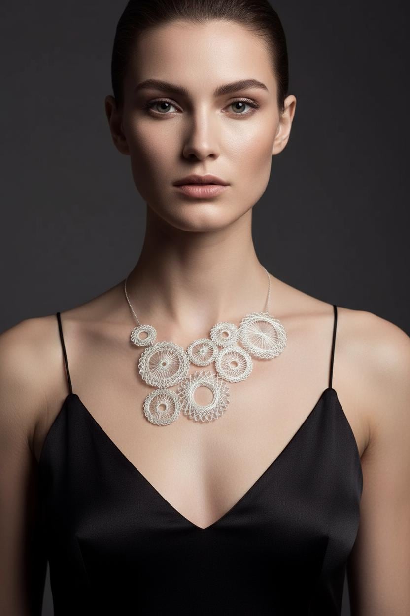 Collier Argent Spiro en cotton - handmade PLA bioplastic necklace - Miette jewelry