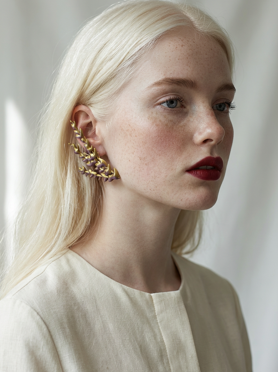 Iridescent earrings vegetal motive - sustainable bioplastic jewelry - Miette